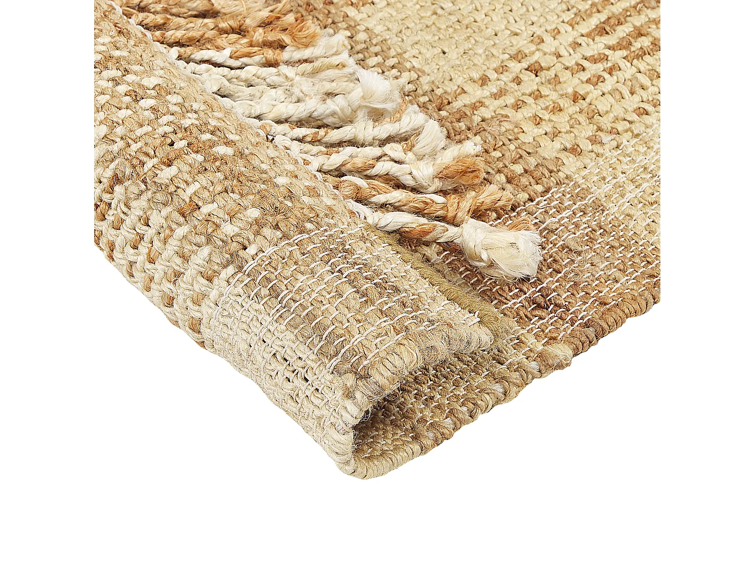 Teppich Jute natürlich beige 140 x 200 cm Fransen geometrisches Muster Berissa