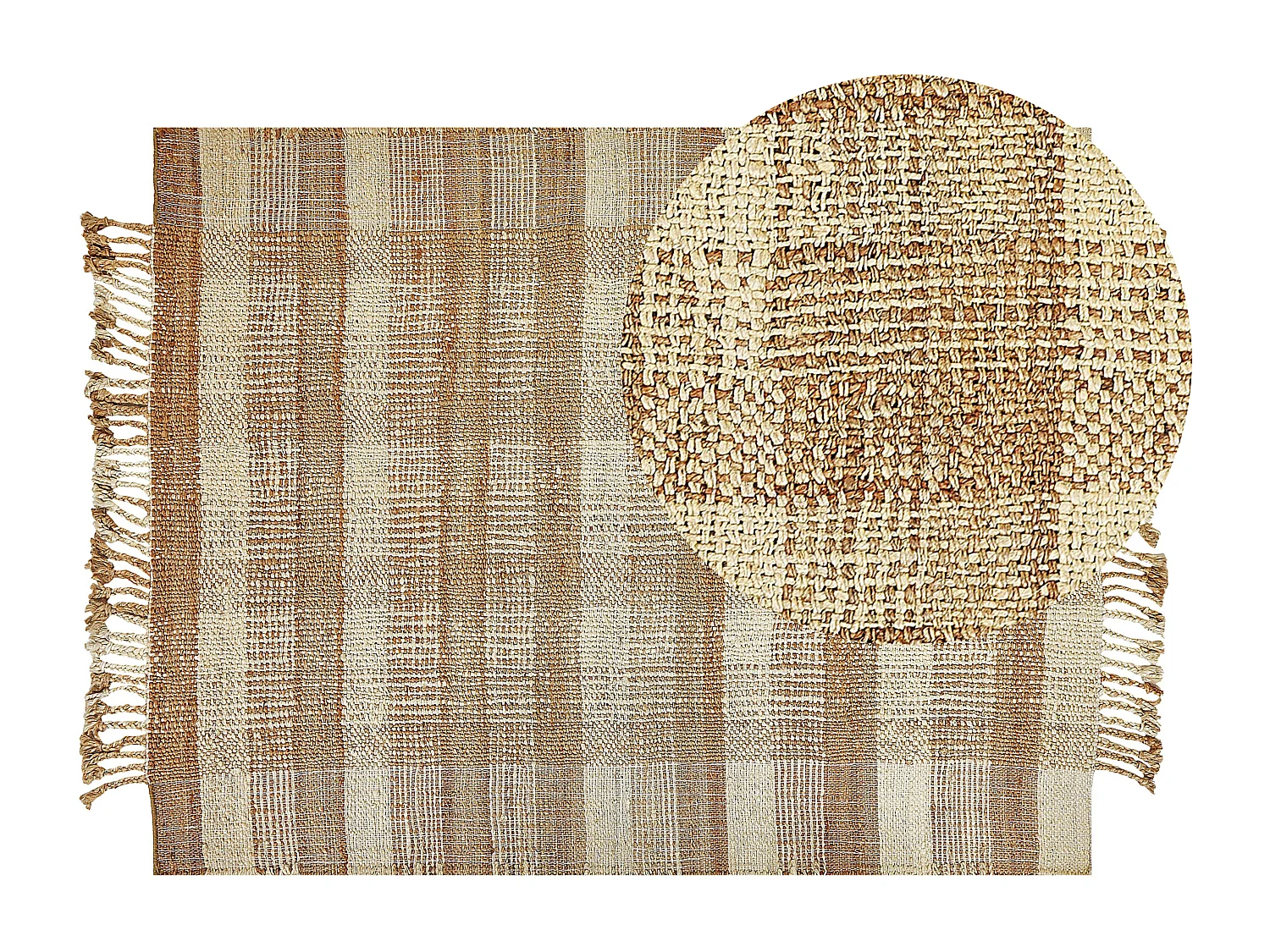 Teppich Jute natürlich beige 140 x 200 cm Fransen geometrisches Muster Berissa