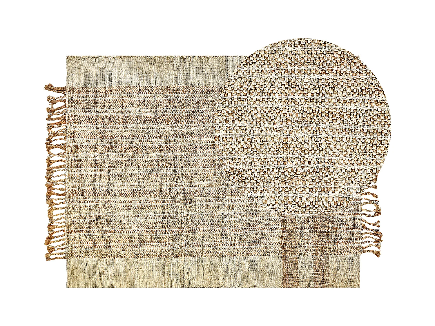 Teppich Jute natürlich beige 140 x 200 cm Fransen geometrisches Muster Oratoba