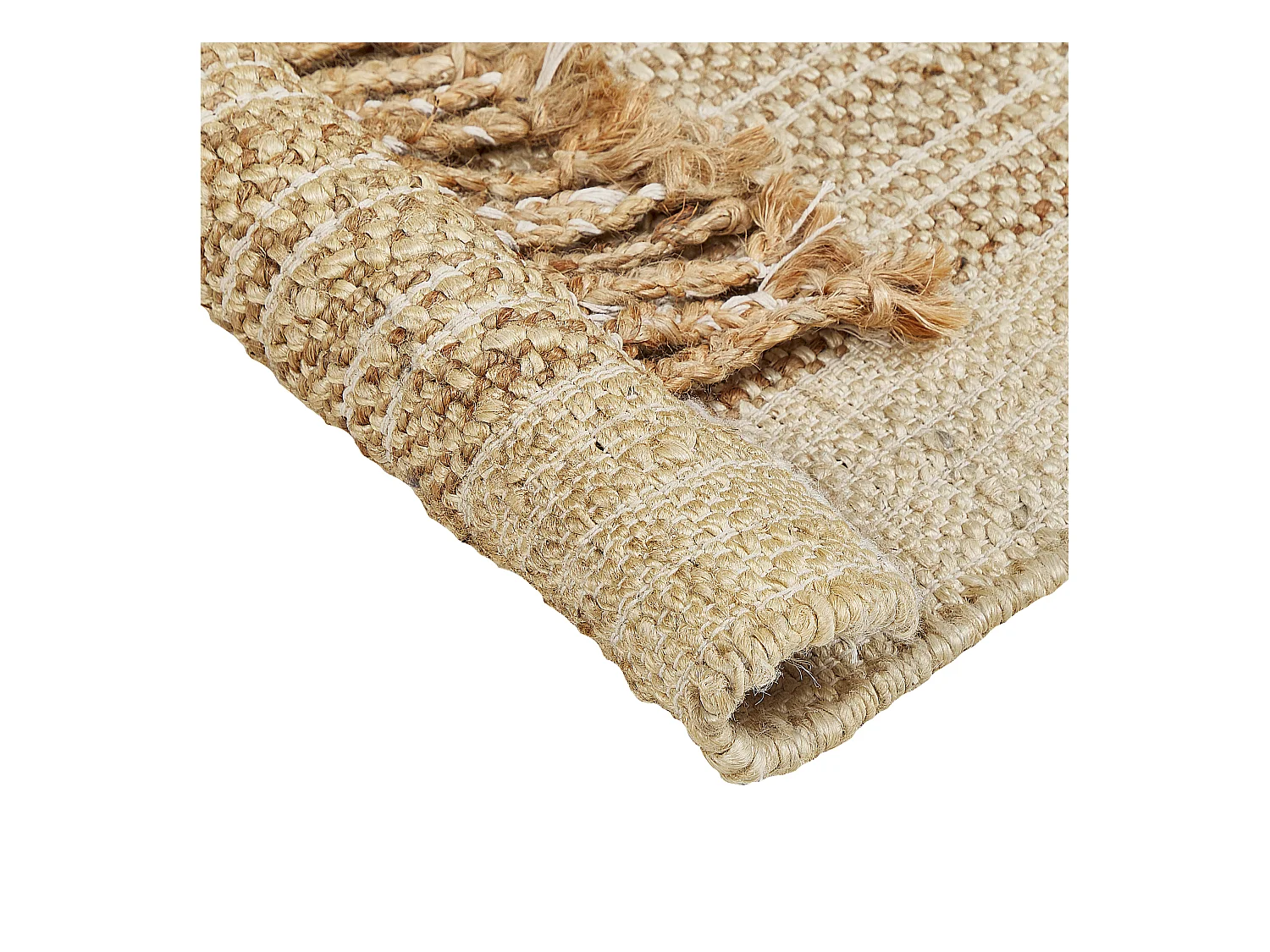 Teppich Jute natürlich beige 140 x 200 cm Fransen geometrisches Muster Oratoba