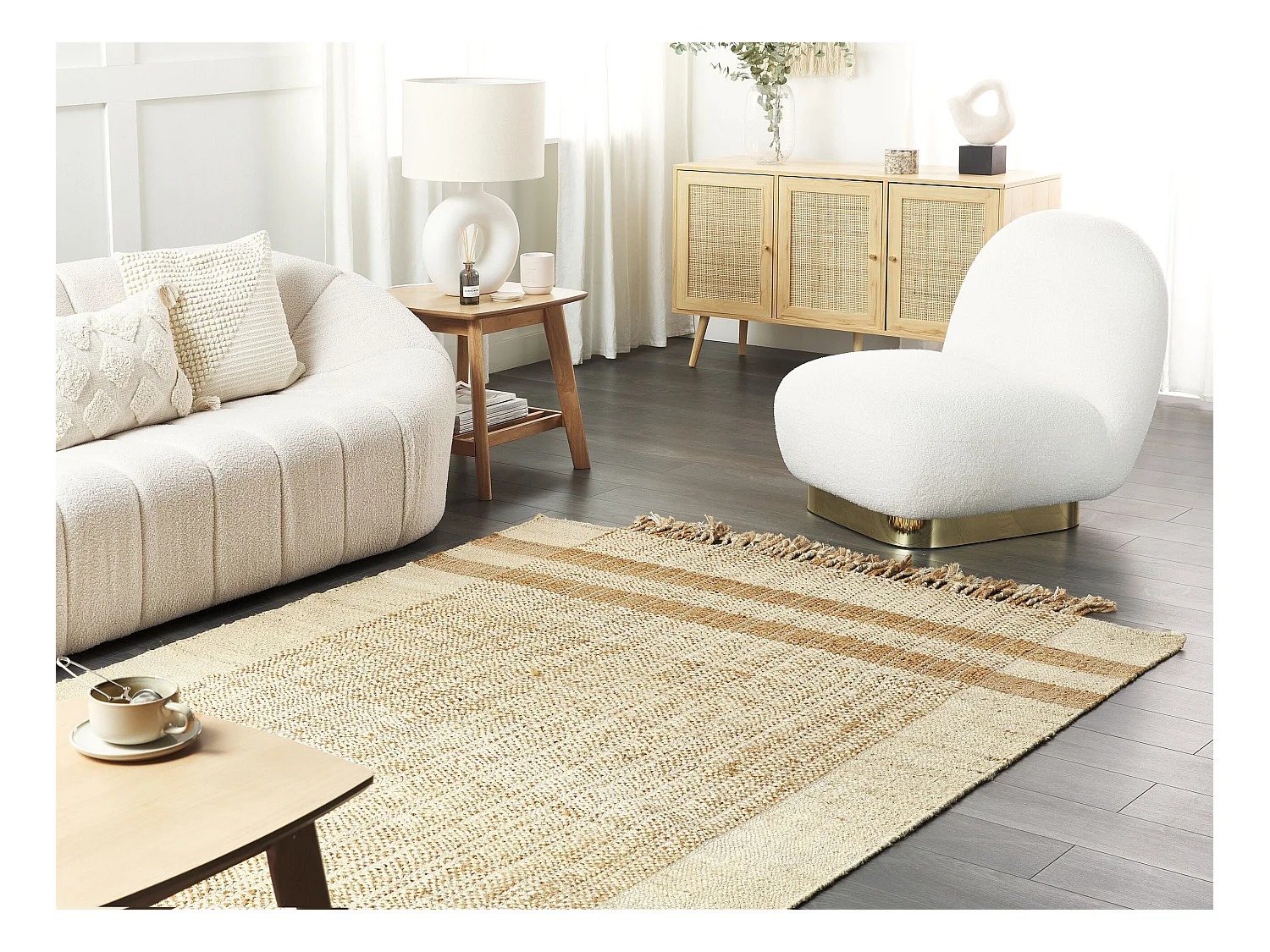 Tappeto iuta beige chiaro e naturale 140 x 200 cm ORTAOBA