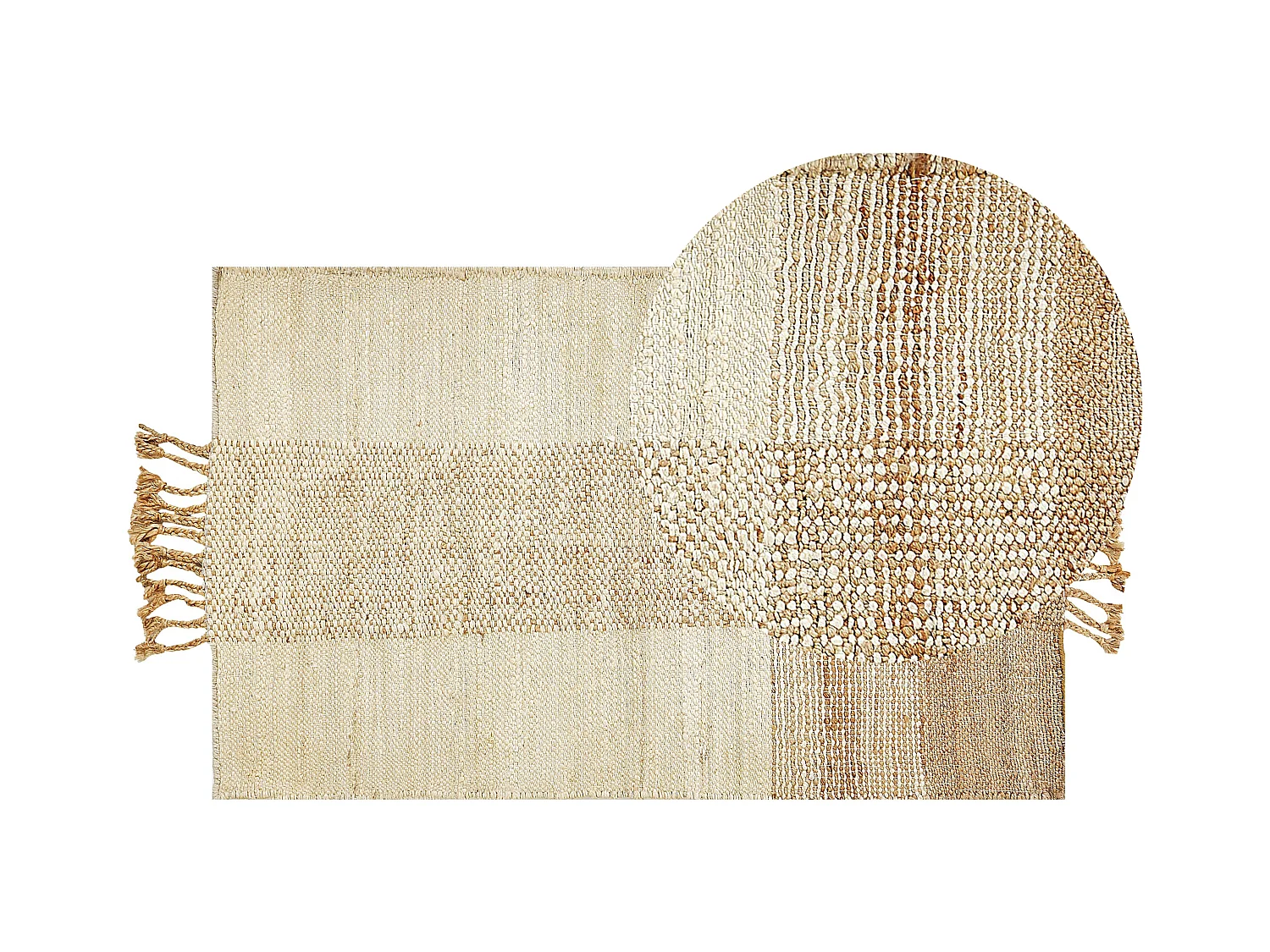 Teppich Jute natürlich beige 80 x 150 cm Fransen geometrisches Muster Hamzalar