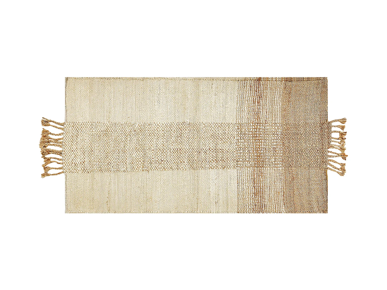 Teppich Jute natürlich beige 80 x 150 cm Fransen geometrisches Muster Hamzalar