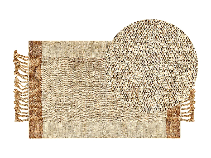 Teppich Jute natürlich beige 80 x 150 cm Fransen handgewebt Boho Dedemli