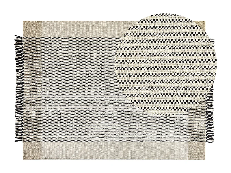 Teppich Wolle / Baumwolle beige 160 x 230 cm Fransen schwarz handgewebt Divarli