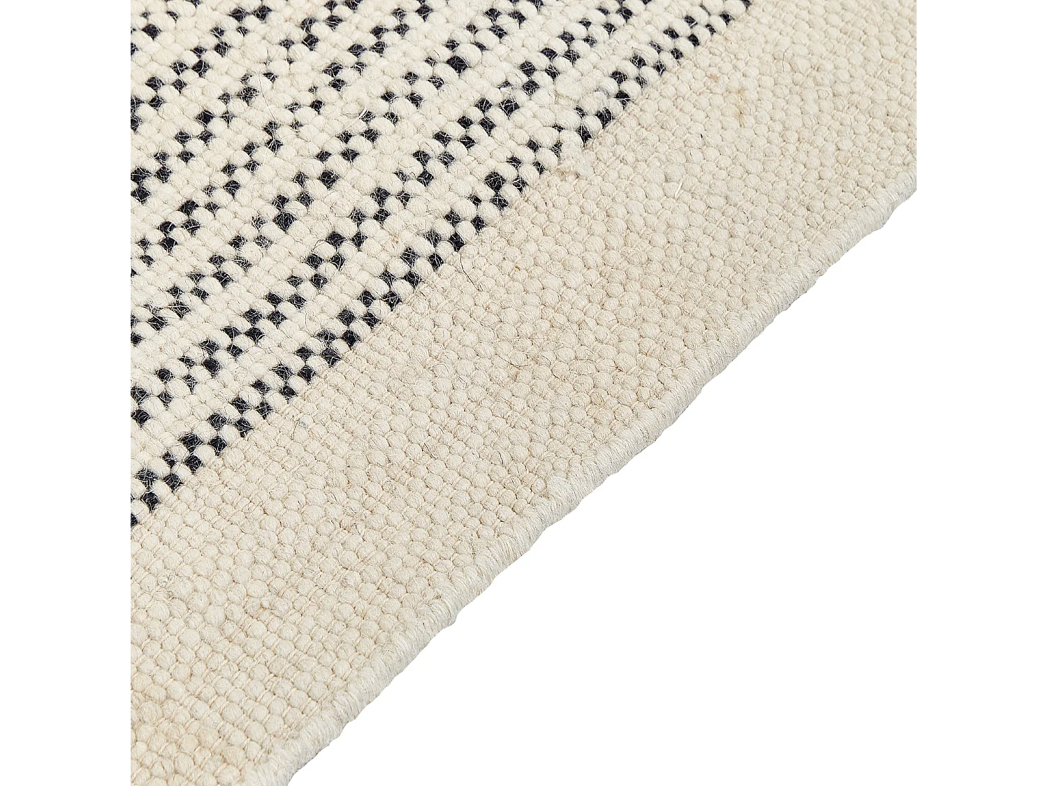 Teppich Wolle / Baumwolle beige 160 x 230 cm Fransen schwarz handgewebt Divarli