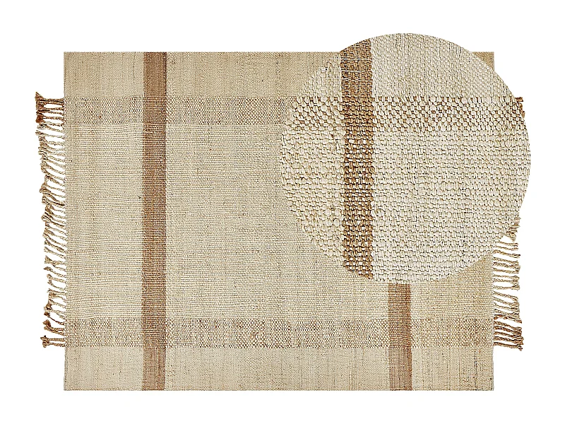 Teppich Jute natürlich beige 160 x 230 cm Fransen geometrisches Muster Yelmez