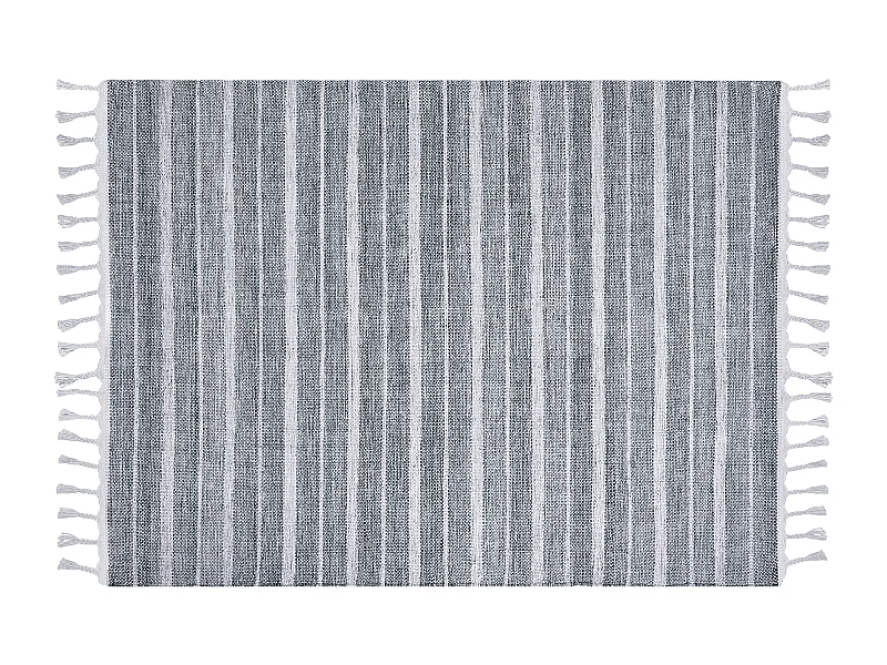 Outdoor Teppich Matte grau / weiß mit Fransen 160x230 cm Streifen Modern Bademli
