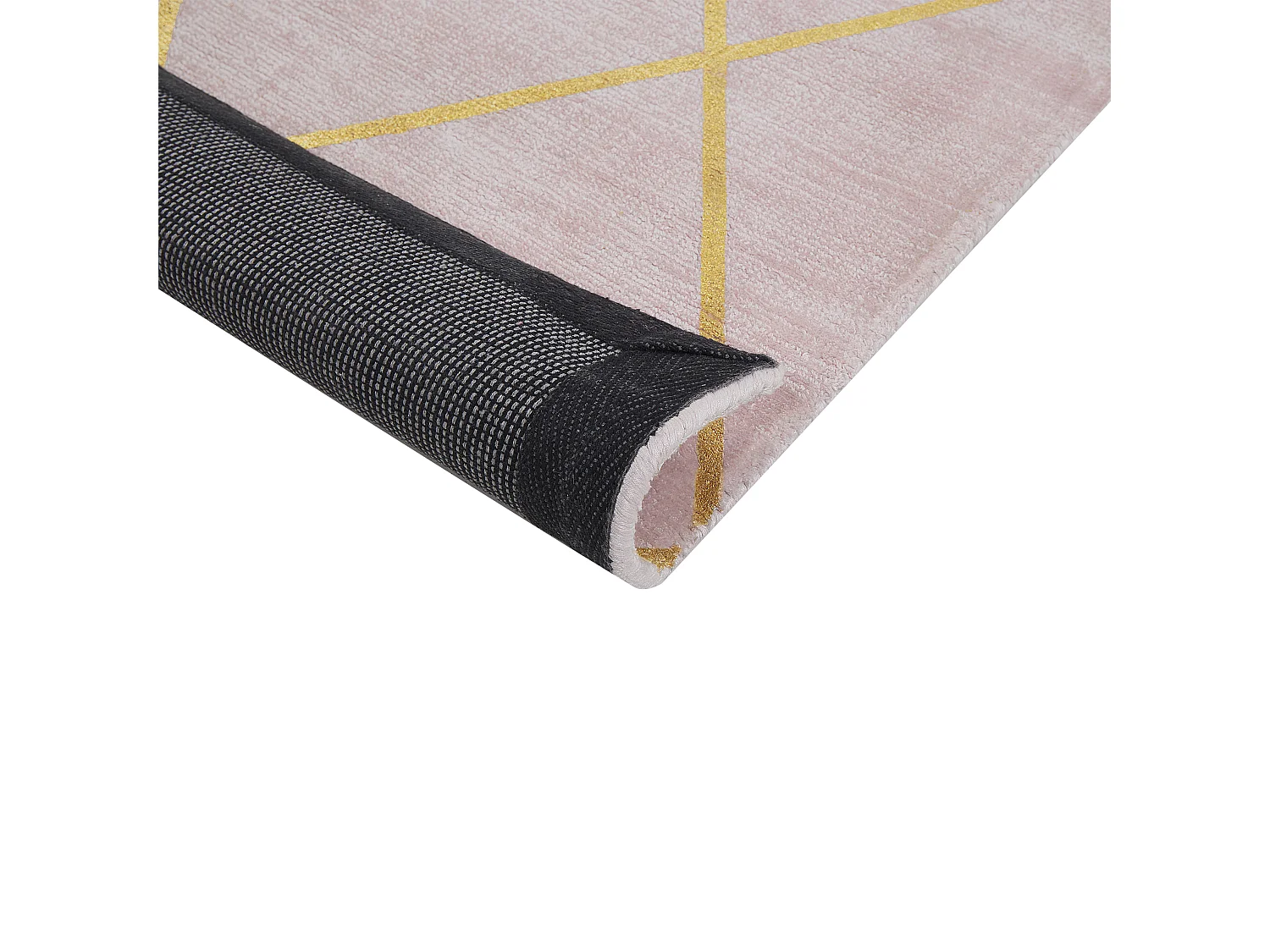 Tapis en viscose et coton rose et dorée à motif géométrique avec craquelures 80 x 150 cm ATIKE