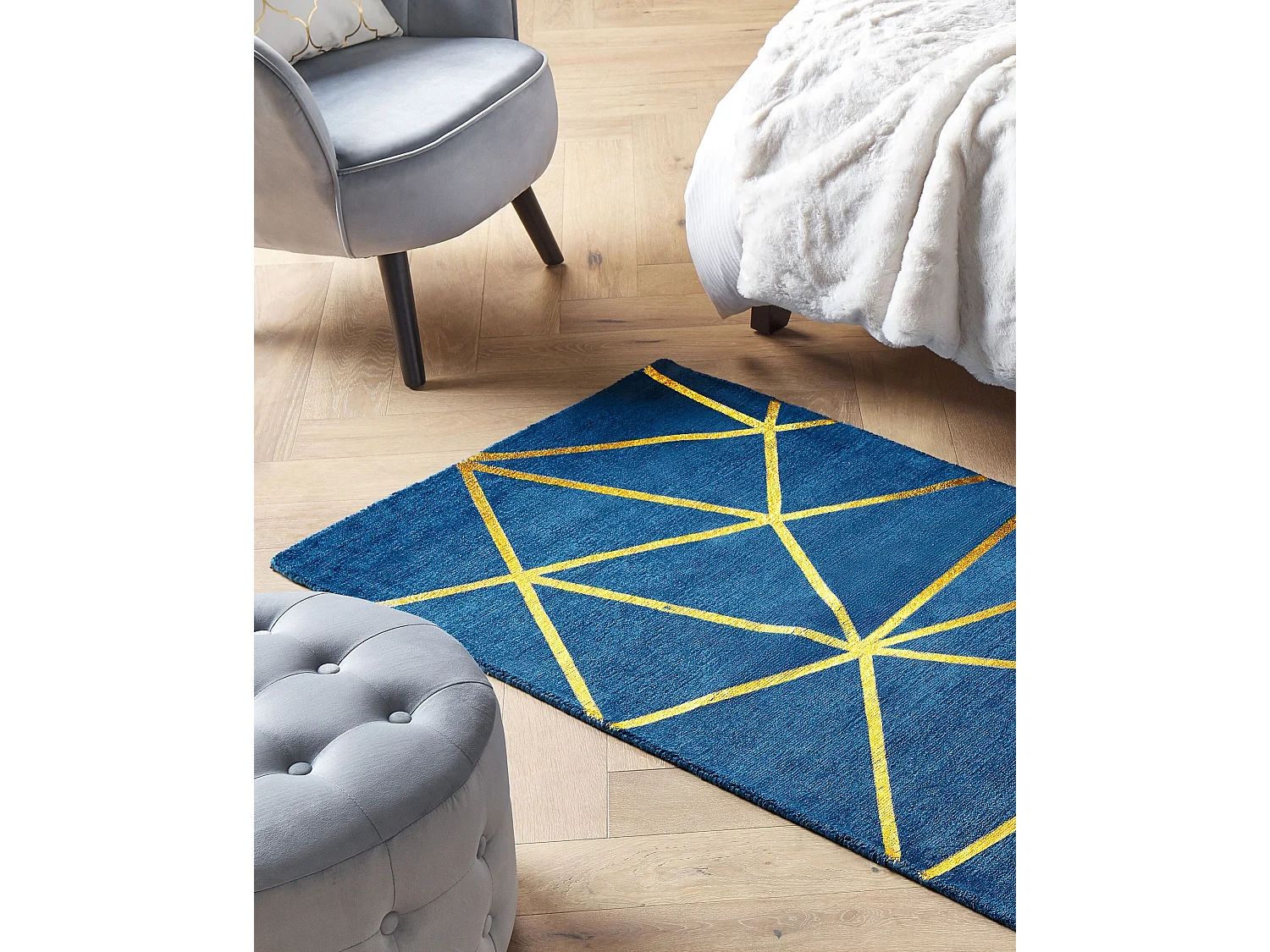 Tappeto viscosa blu marino e oro 80 x 150 cm HAVZA