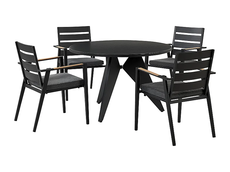 Salle à manger de jardin 4 places OLMETTO/TAVIANO avec coussins Métal Noir