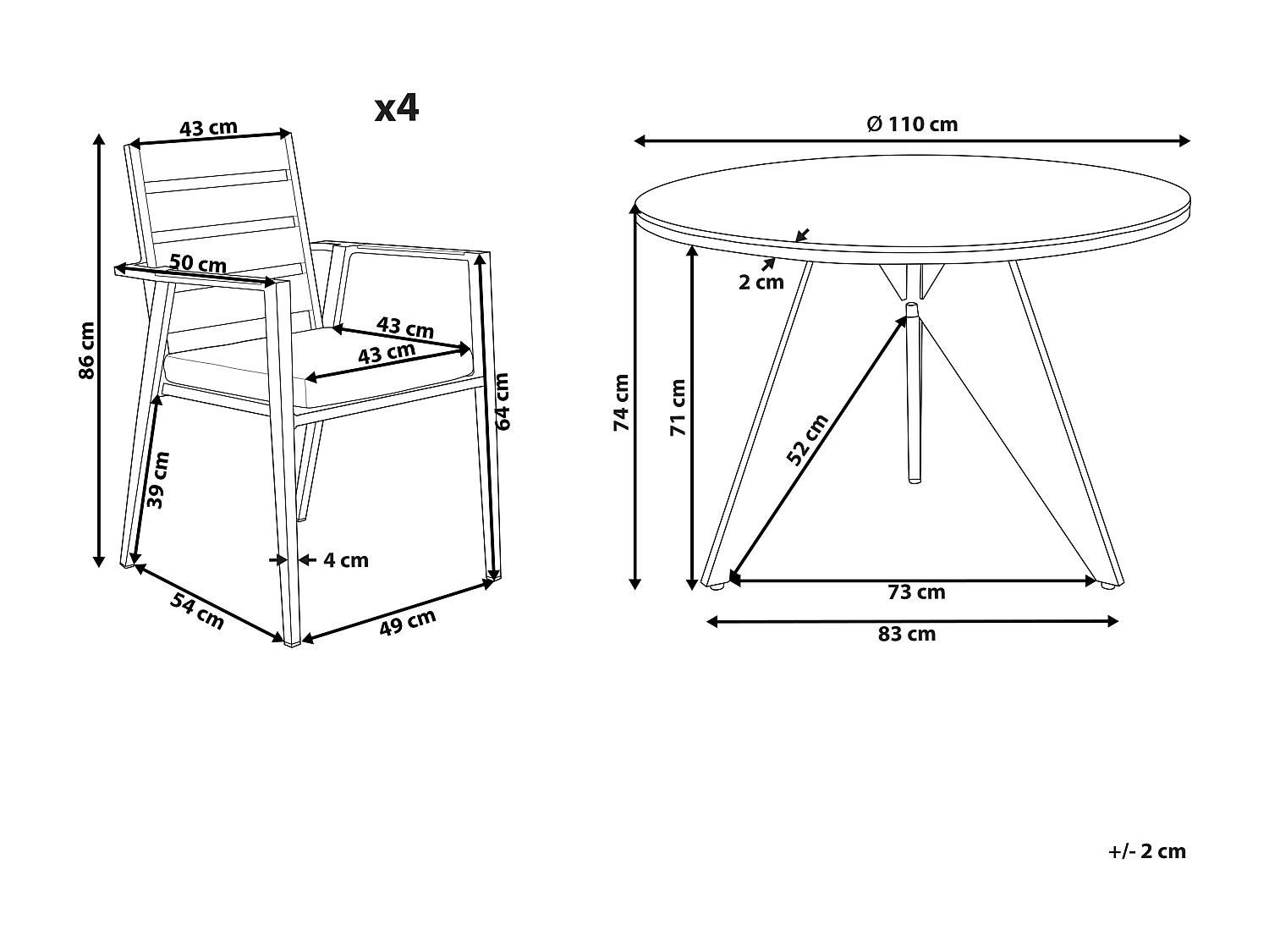 Conjunto de refeições de jardim 4 lugares OLMETTO/TAVIANO com almofadas Metal Preto