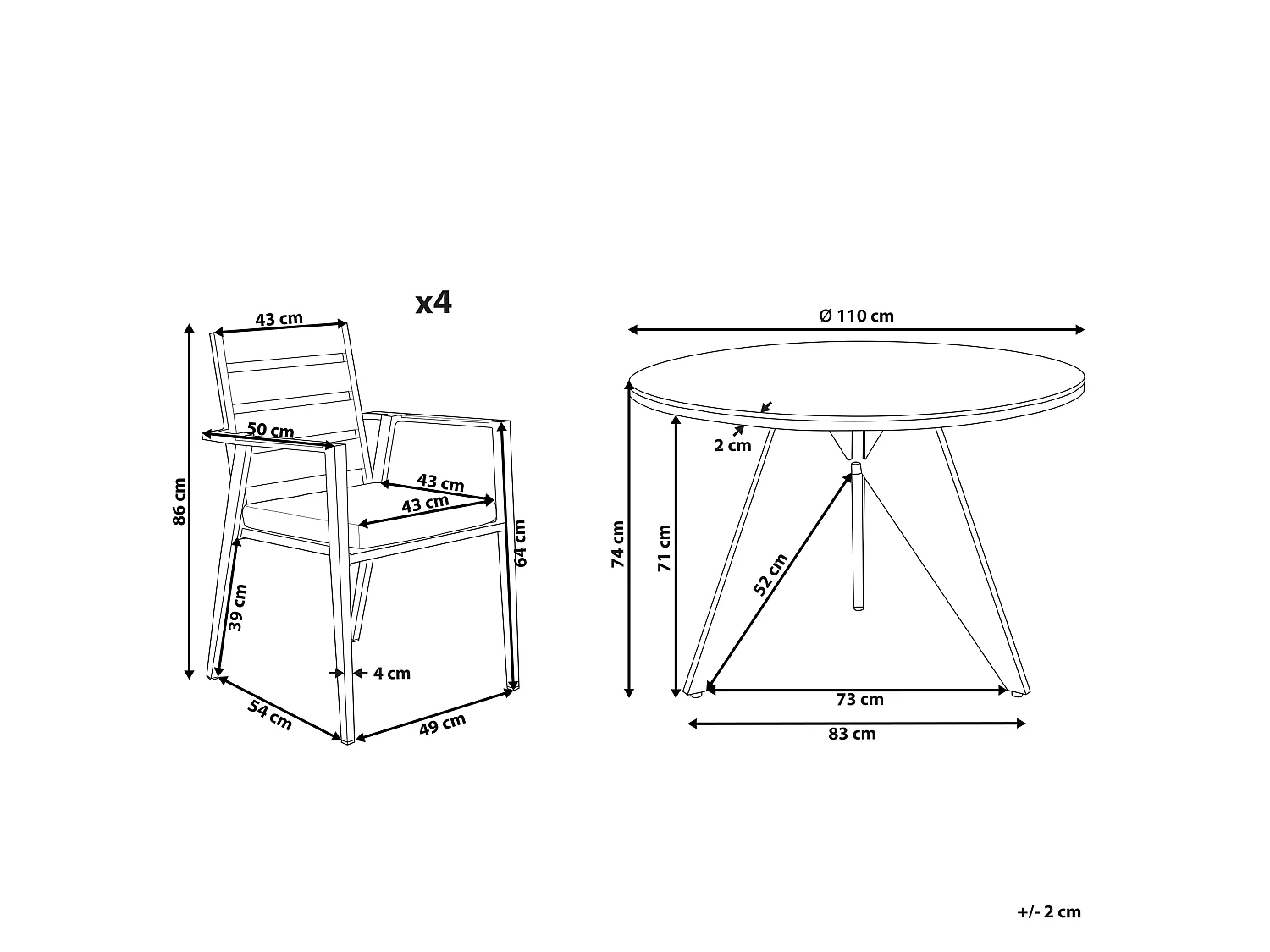 Conjunto de refeições de jardim 4 lugares OLMETTO/TAVIANO com almofadas Metal Preto