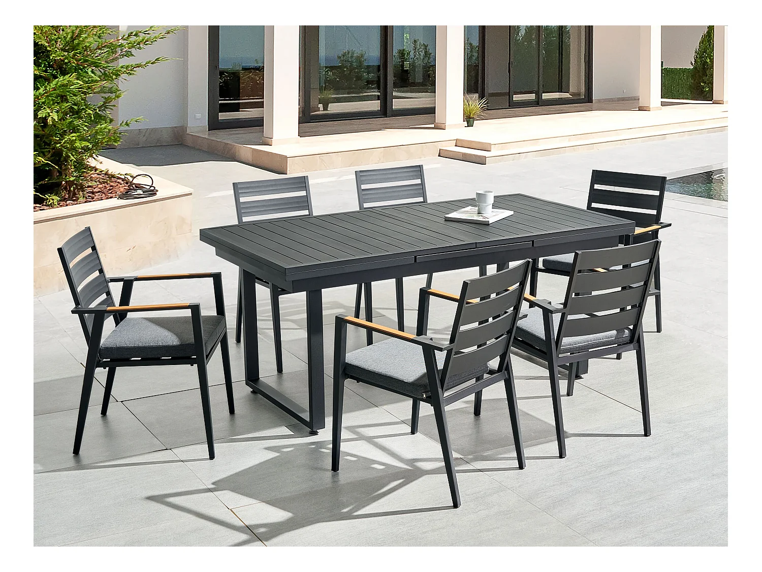 Gartenset Aluminium Tisch 180 / 240 x 90 cm mit 6 Stühlen Valcanetto/Taviano