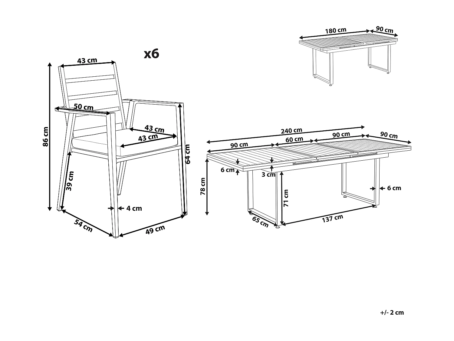Tuinset 6-zitter VALCANETTO/TAVIANO Metaal Zwart