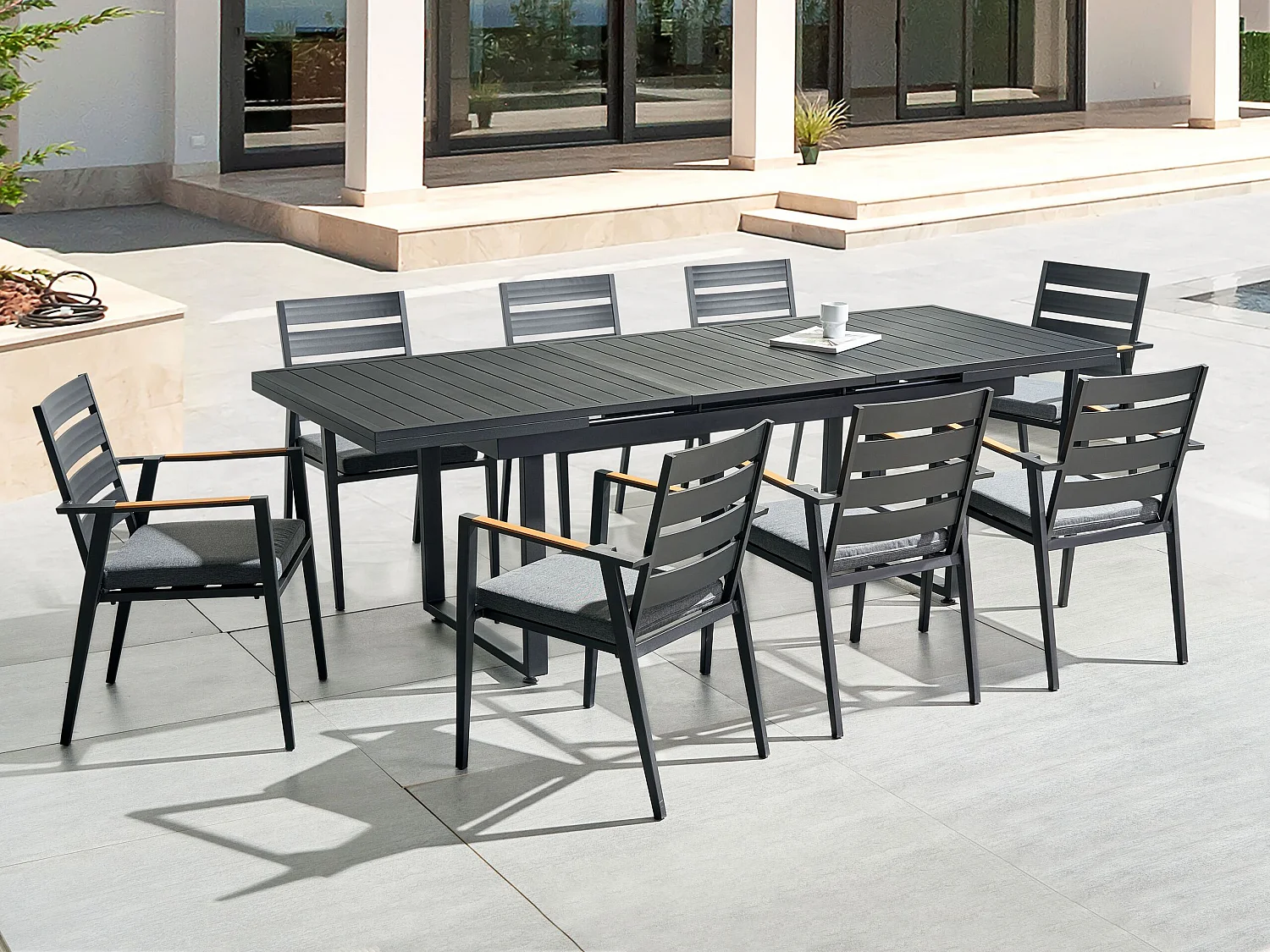 Gartenmöbel Set 8-Sitzer VALCANETTO/TAVIANO inkl. Kissen Metall Schwarz