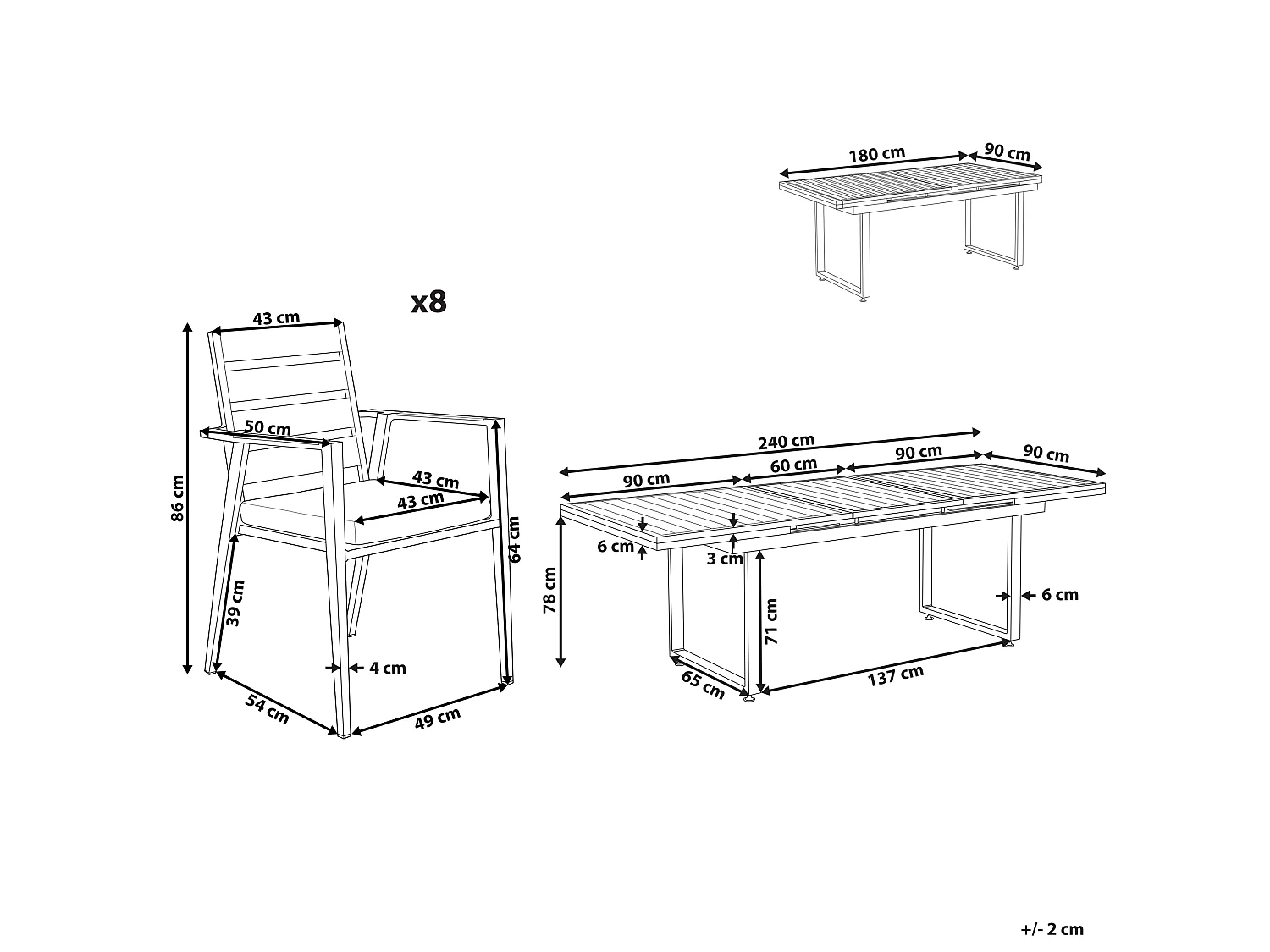 Gartenmöbel Set 8-Sitzer VALCANETTO/TAVIANO inkl. Kissen Metall Schwarz