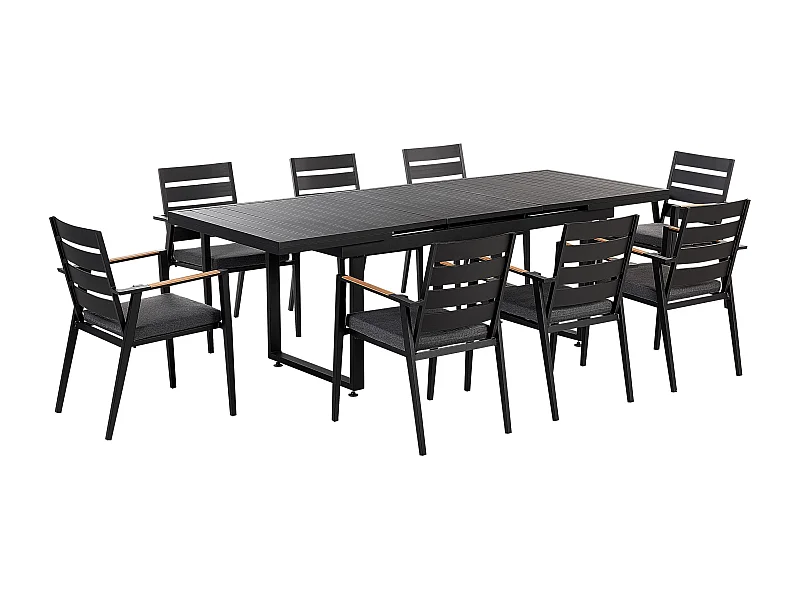 Set da pranzo da giardino 8 posti VALCANETTO/TAVIANO con cuscini Metallo Nero