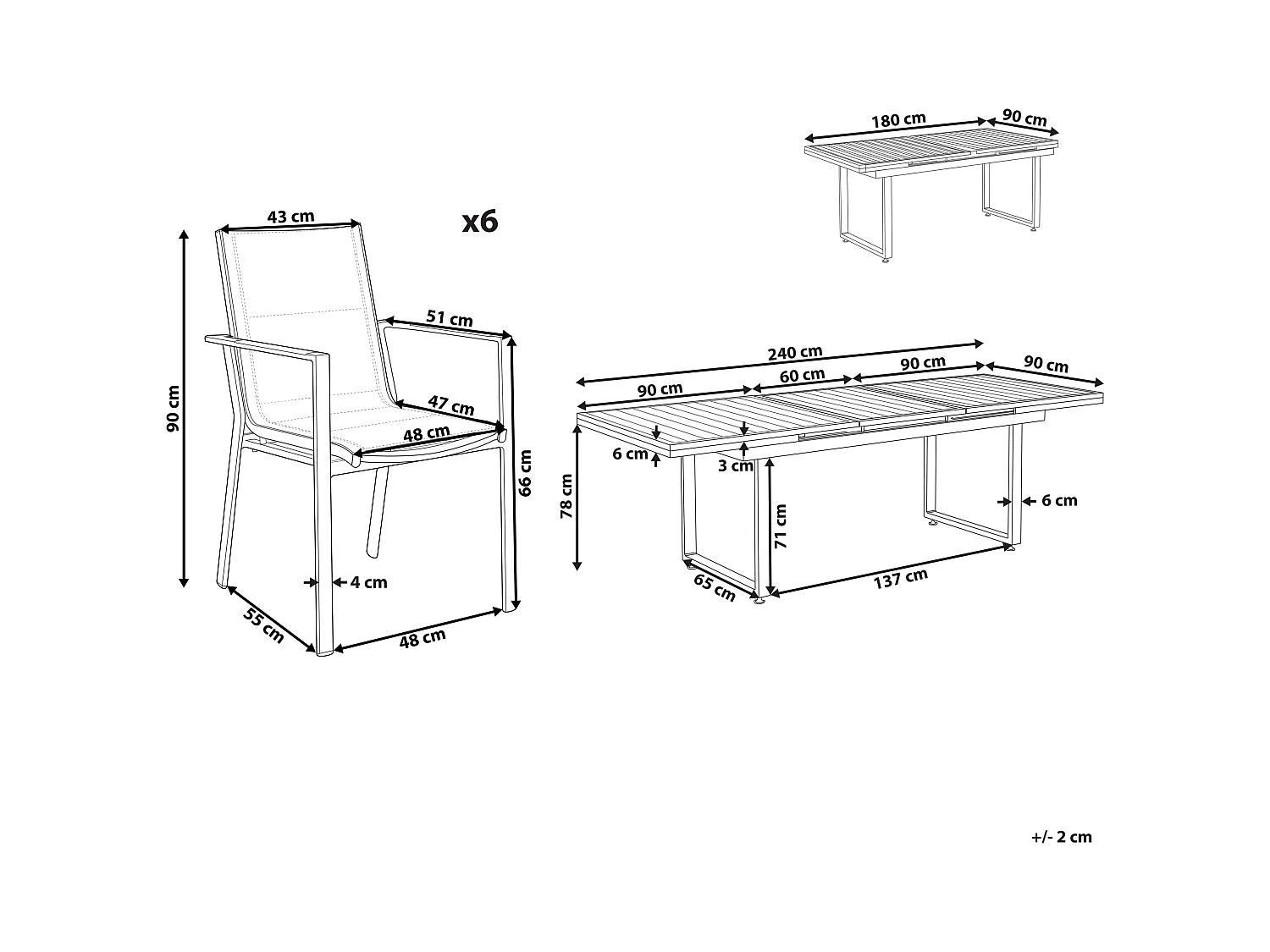 Tuinset 6-zitter VALCANETTO/BUSSETO Metaal Zwart