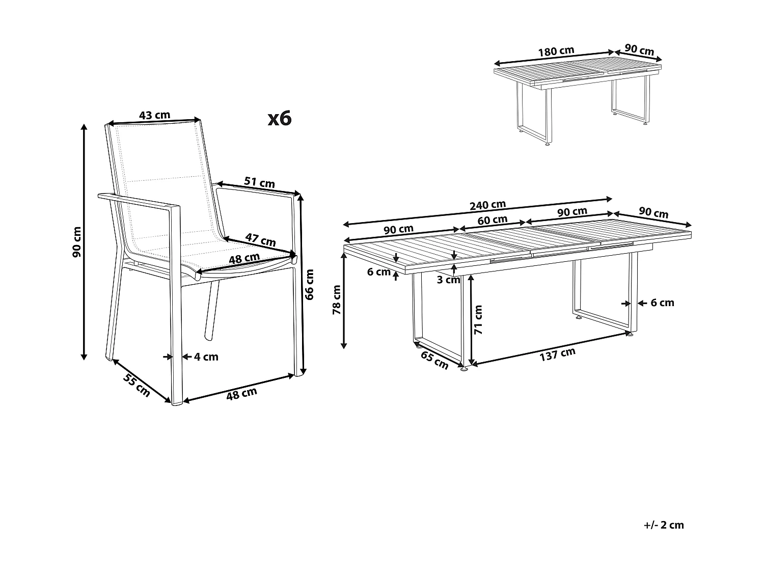 Salle à manger de jardin 6 places VALCANETTO/BUSSETO Métal Noir