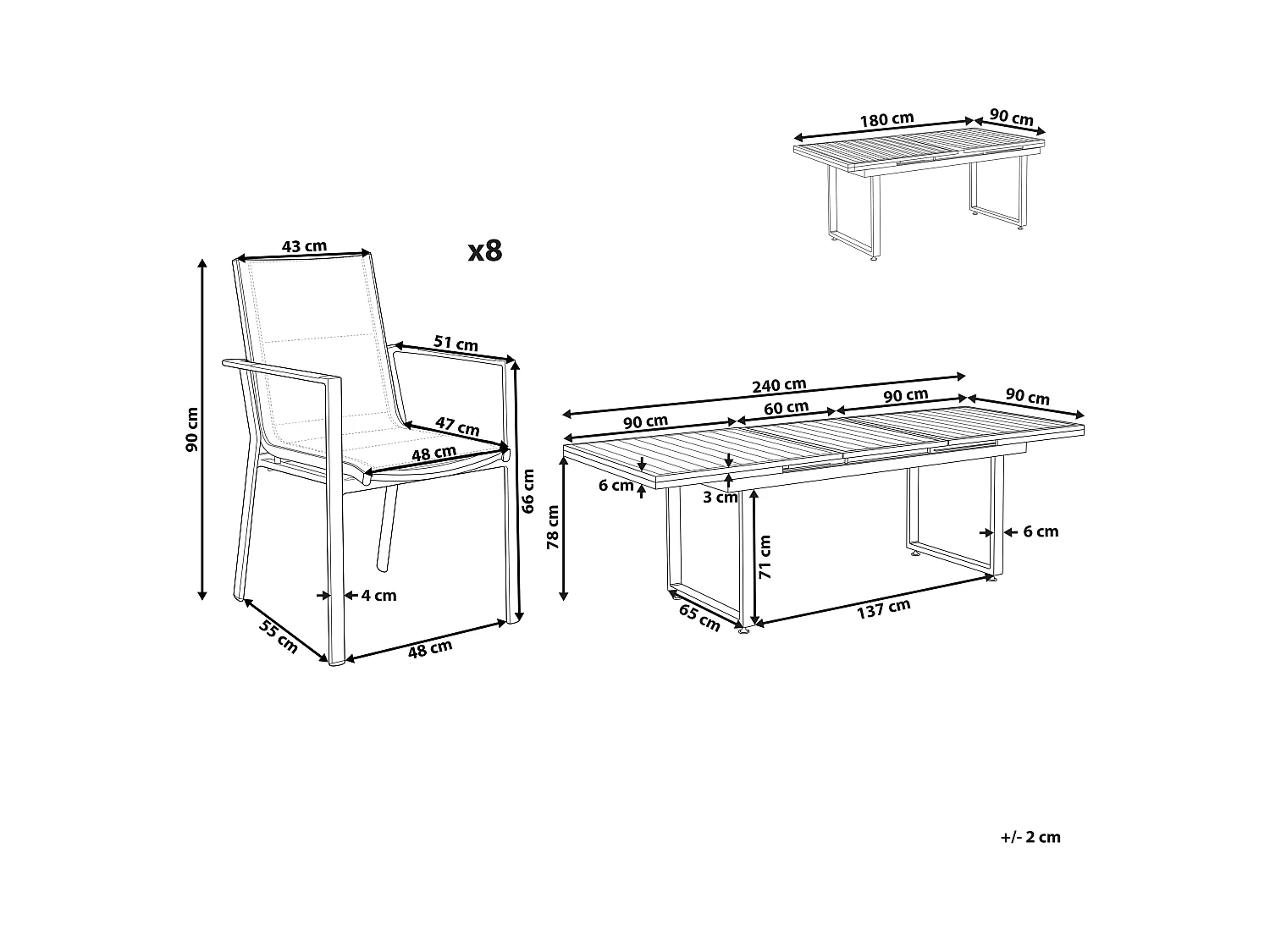 Salle à manger de jardin 8 places VALCANETTO/BUSSETO Métal Noir