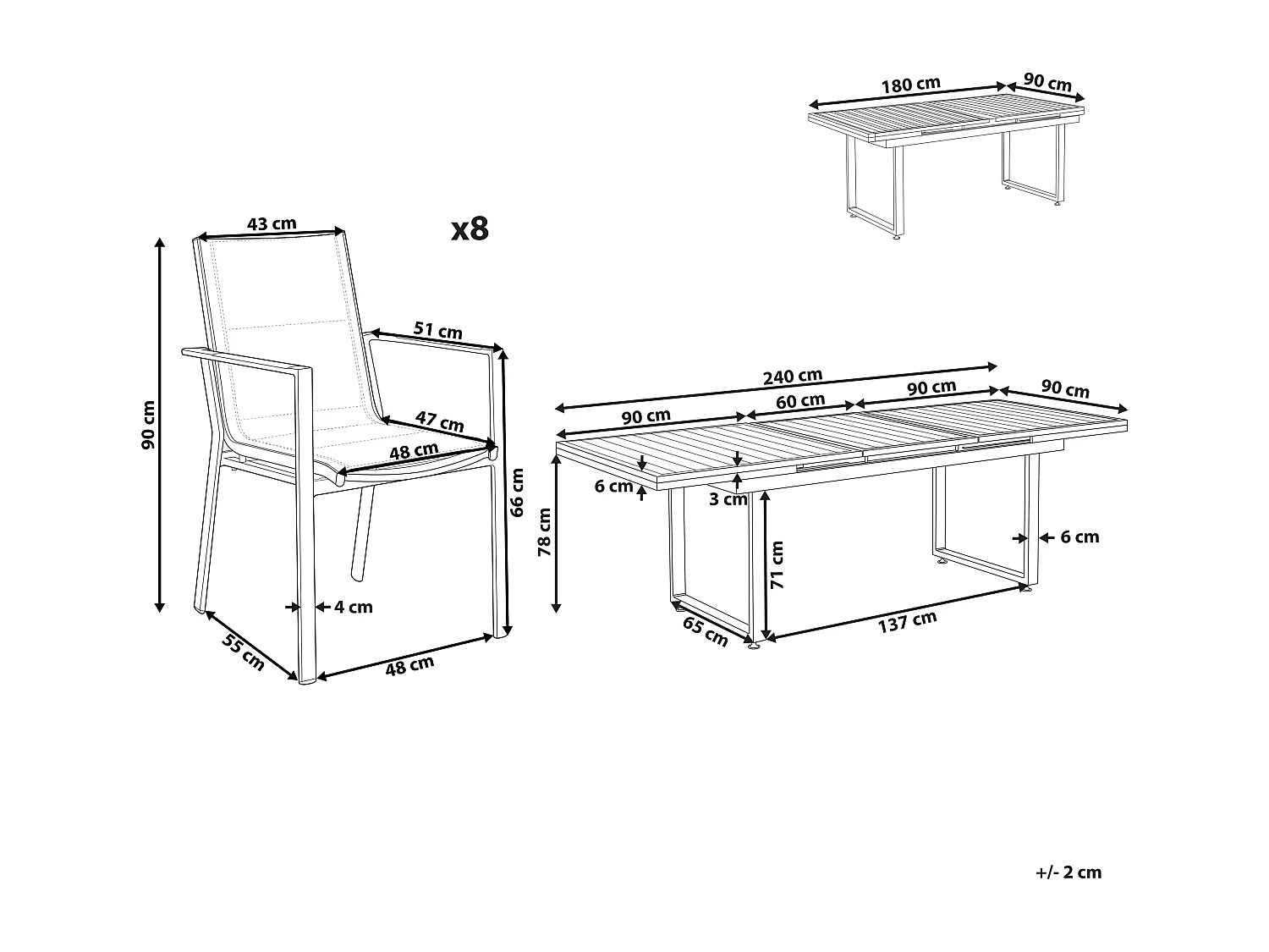 Conjunto de refeições de jardim 8 lugares VALCANETTO/BUSSETO Metal Preto
