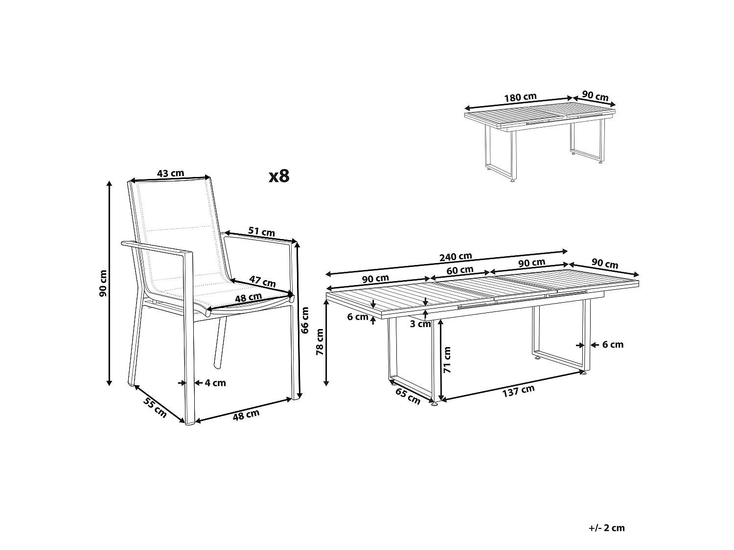 Tuinset 8-zitter VALCANETTO/BUSSETO Metaal Zwart