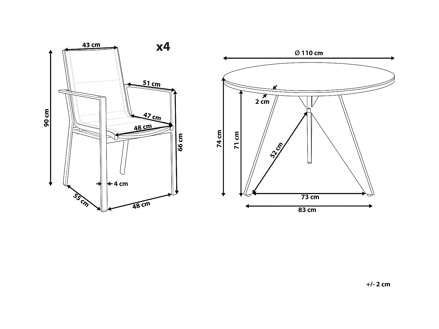Salle à manger de jardin 4 places OLMETTO/BUSSETO Métal Noir