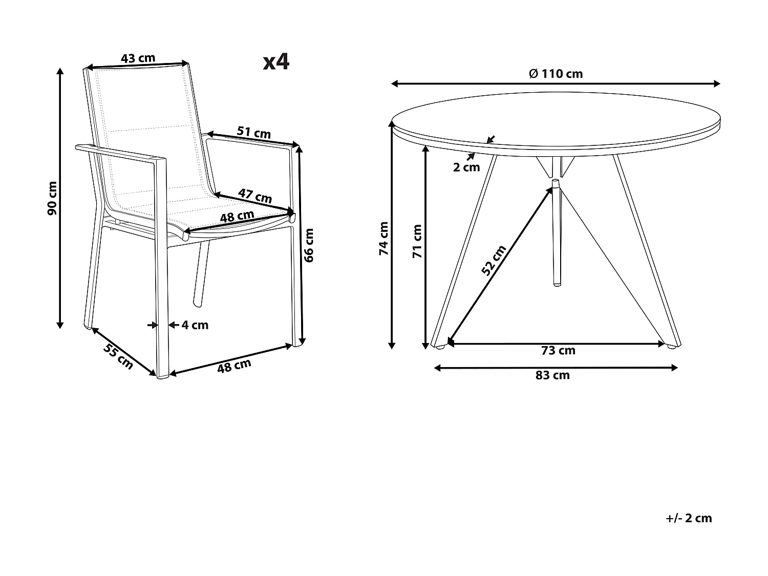 Gartenset Aluminium Tisch ⌀ 110 cm mit 4 Stühlen Stoffbezug grau Olmetto/Busseto