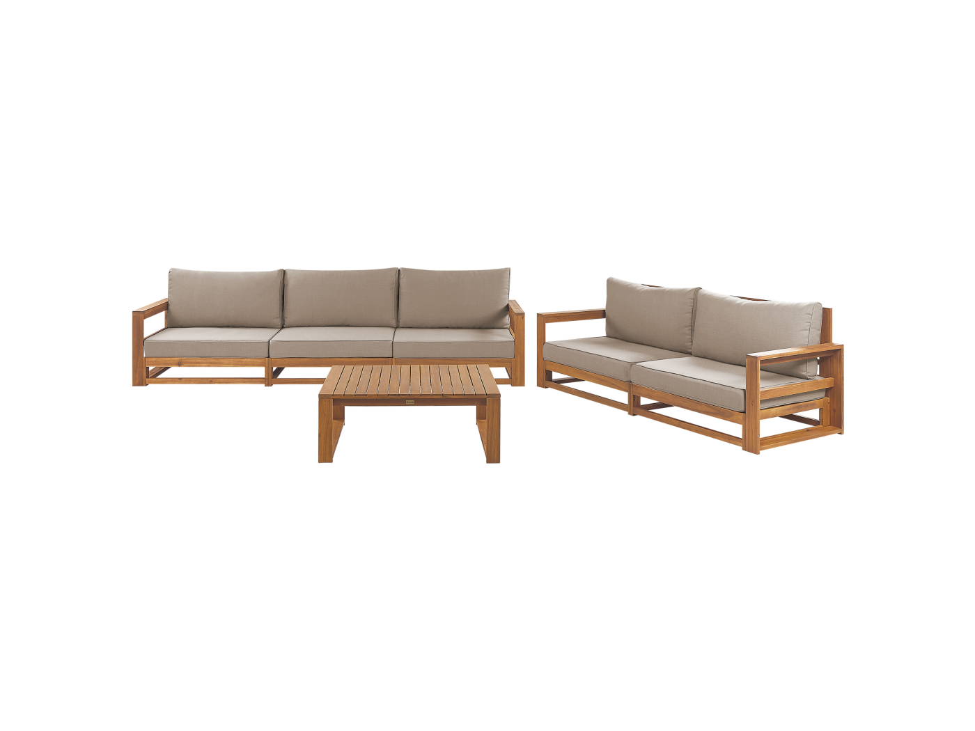 Lounge Set 3teilig Akazienholz hellbraun 5Sitzer modular Auflagen