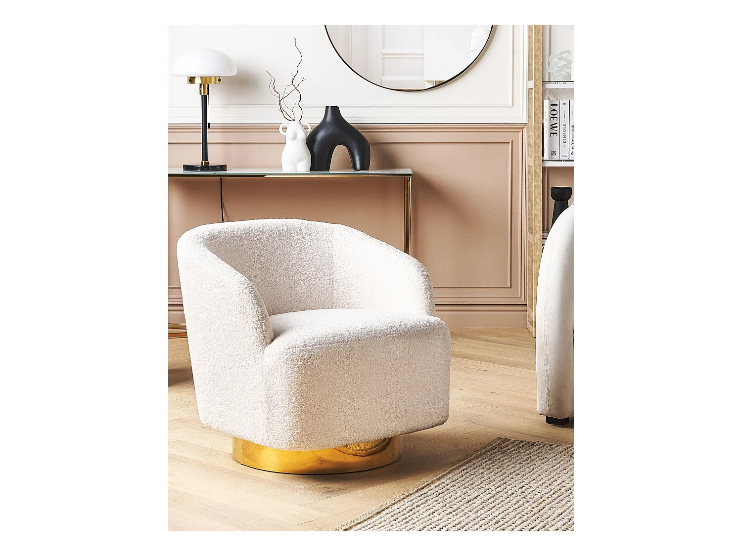 Fauteuil pivotant LAVIK Bouclé Blanc cassé