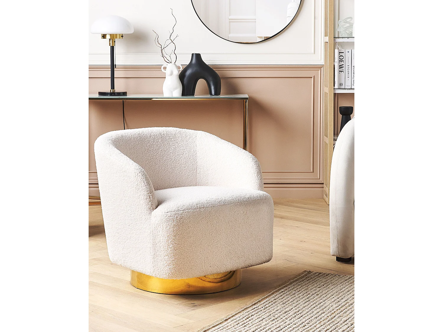Fauteuil pivotant LAVIK Bouclé Blanc cassé