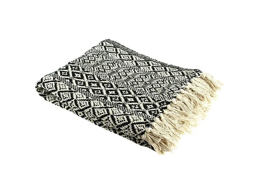 Plaid jeté Ethnique Frange Carreaux 120x150cm