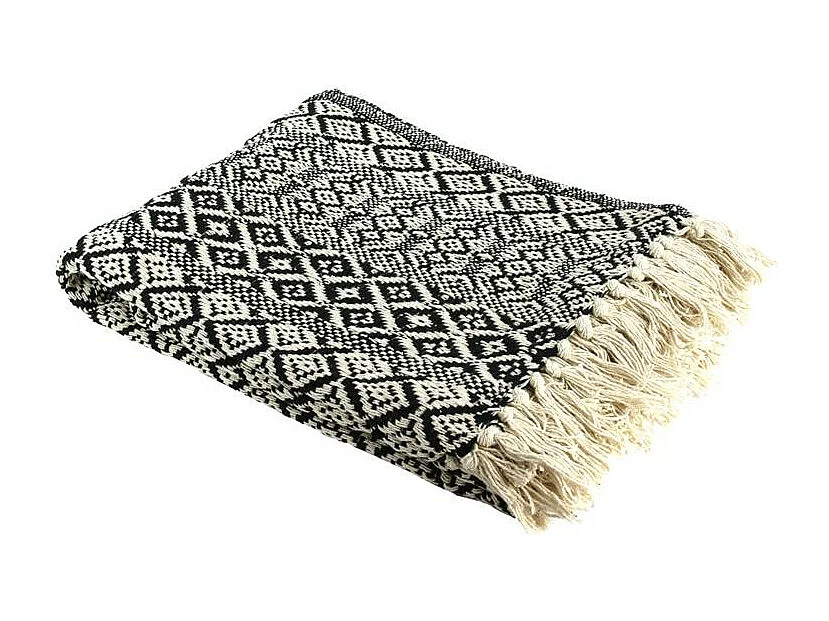 Plaid jeté Ethnique Frange Carreaux 120x150cm