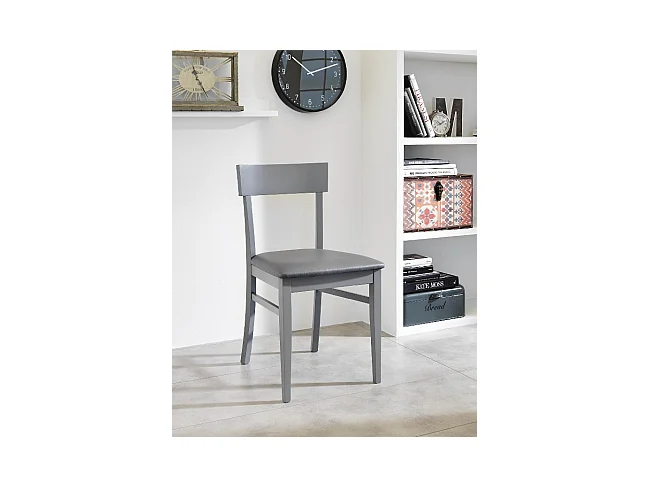 Stuhl aus dunkelgrau lackiertem Holz mit Sitz aus Kunstleder, 44x45xh. 82 cm 2 Stk