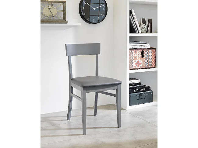 Stoel in donkergrijs gelakt hout met kunstleren zitting 44x45xh. 82 cm 2 st