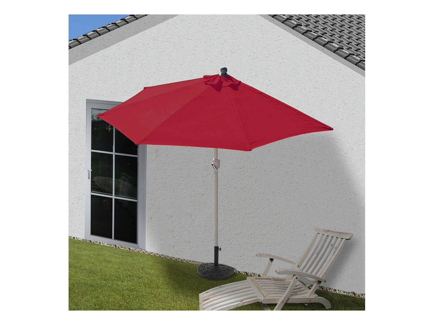 Demi parasol semi-circulaire balcon aluminium bordeaux 285 x 145 x 252 cm 04_0003845