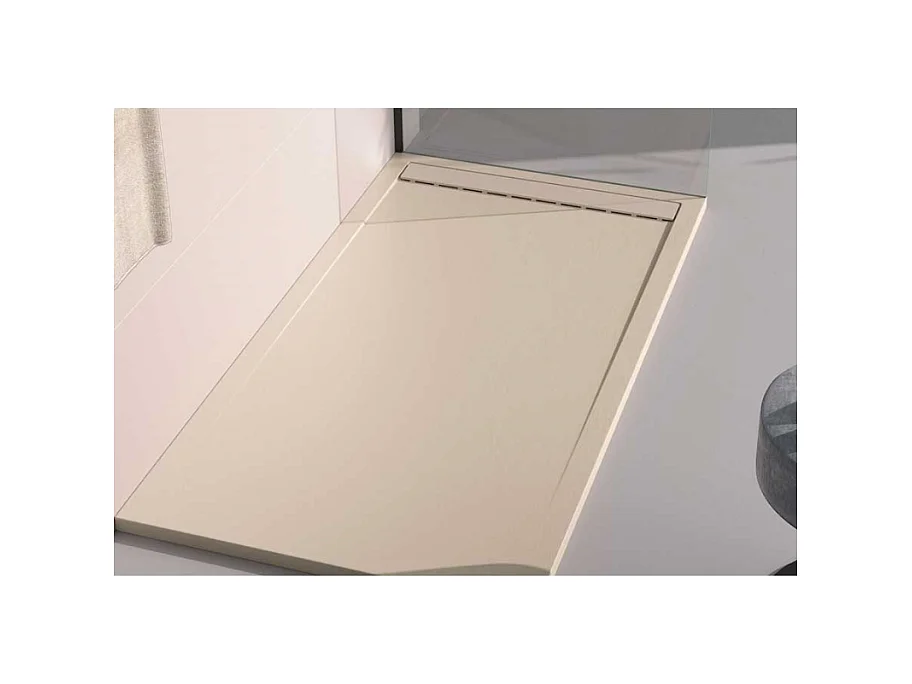 Mineralguss-Duschwanne extra flach CLEVER Schieferoptik BEIGE 90x210 cm