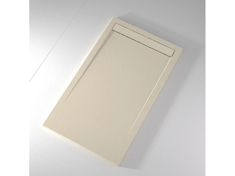 Mineralguss-Duschwanne extra flach CLEVER Schieferoptik BEIGE 70x210 cm  Auslaufschutz in Farbe