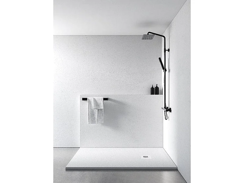Mineralguss-Duschwanne extra flach MADISON Schieferoptik WEISS 100x100cm