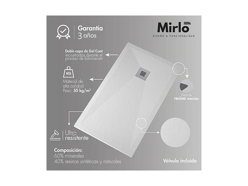 Plato de ducha pizarra ONDA NEGRO  70x150 cm rejilla color