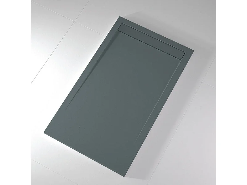 Mineralguss-Duschwanne extra flach CLEVER Schieferoptik ANTHRAZIT 90x210 cm  Auslaufschutz in Farbe