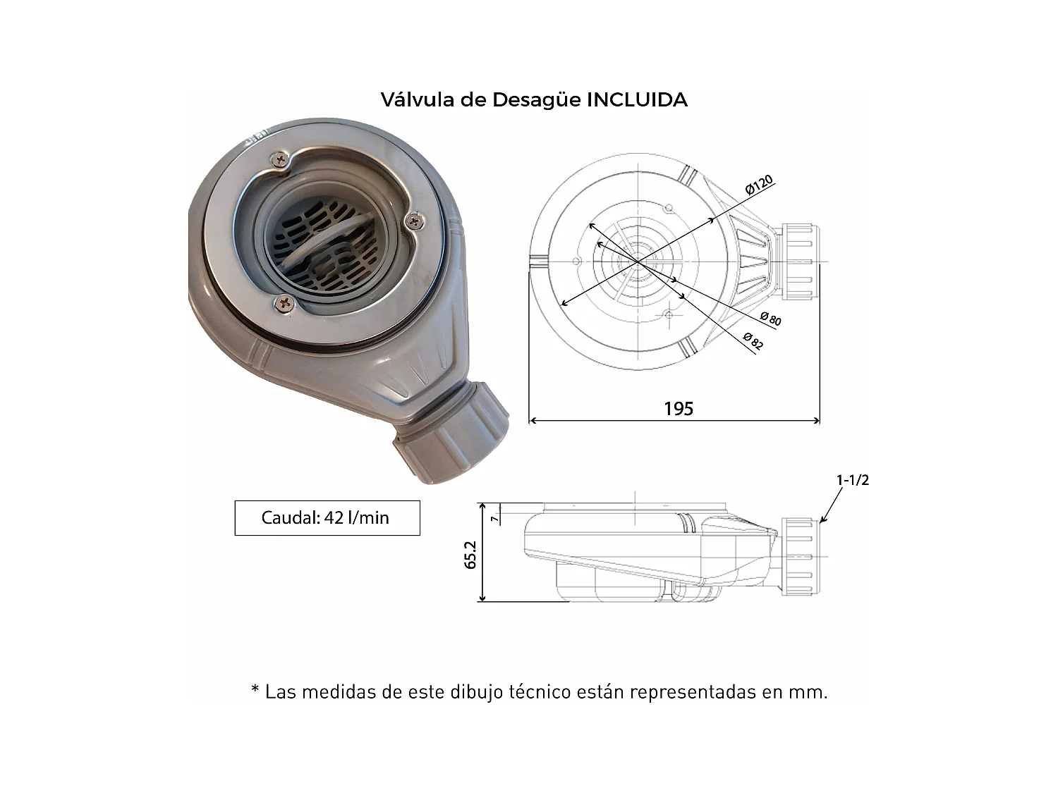 Plato de ducha pizarra ONDA NEGRO  70x90 cm rejilla inox