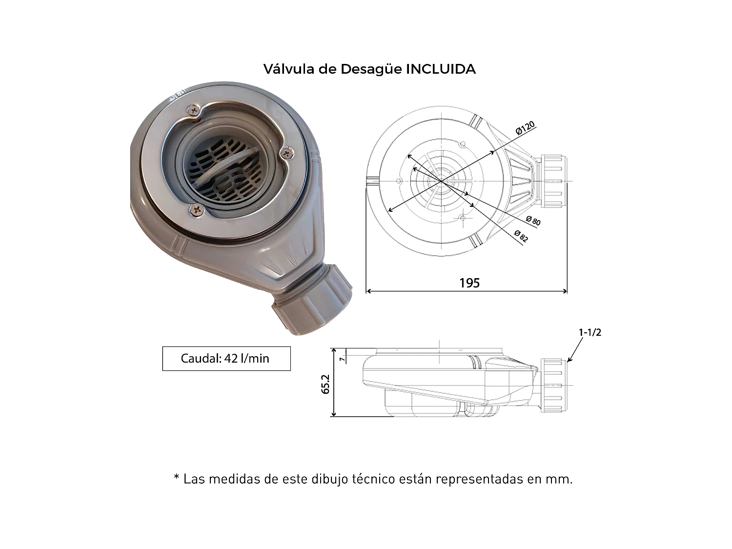 Plato de ducha pizarra ONDA NEGRO  90x170 cm rejilla inox