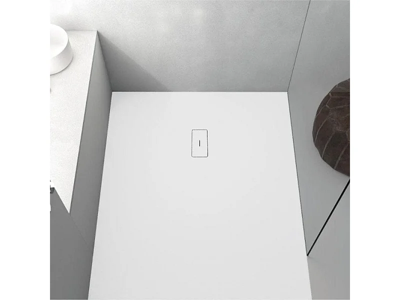 Mineralguss-Duschwanne extra flach FUSION Schieferoptik WEISS 70x80cm