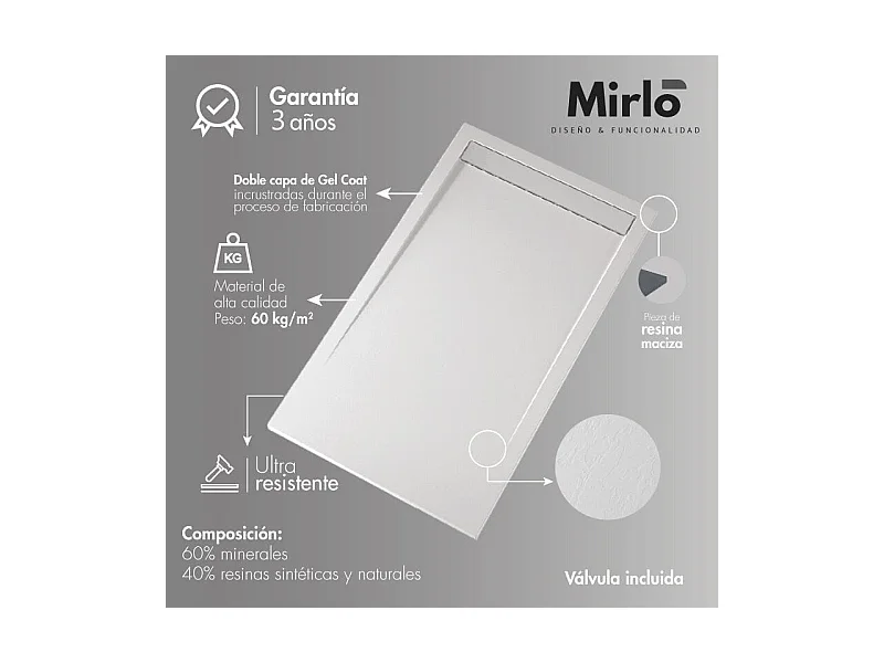 Mineralguss-Duschwanne extra flach CLEVER Schieferoptik GRAU 80x210 cm