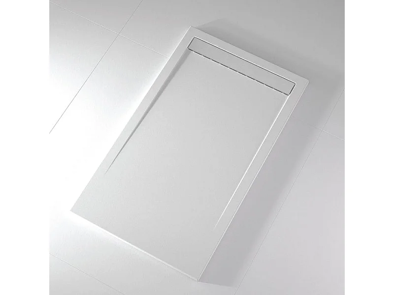 Mineralguss-Duschwanne extra flach CLEVER Schieferoptik WEIß 90x210 cm  Auslaufschutz in Farbe