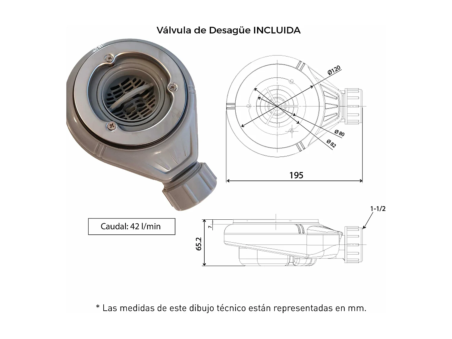 Plato de ducha pizarra ONDA NEGRO  80x170 cm rejilla inox
