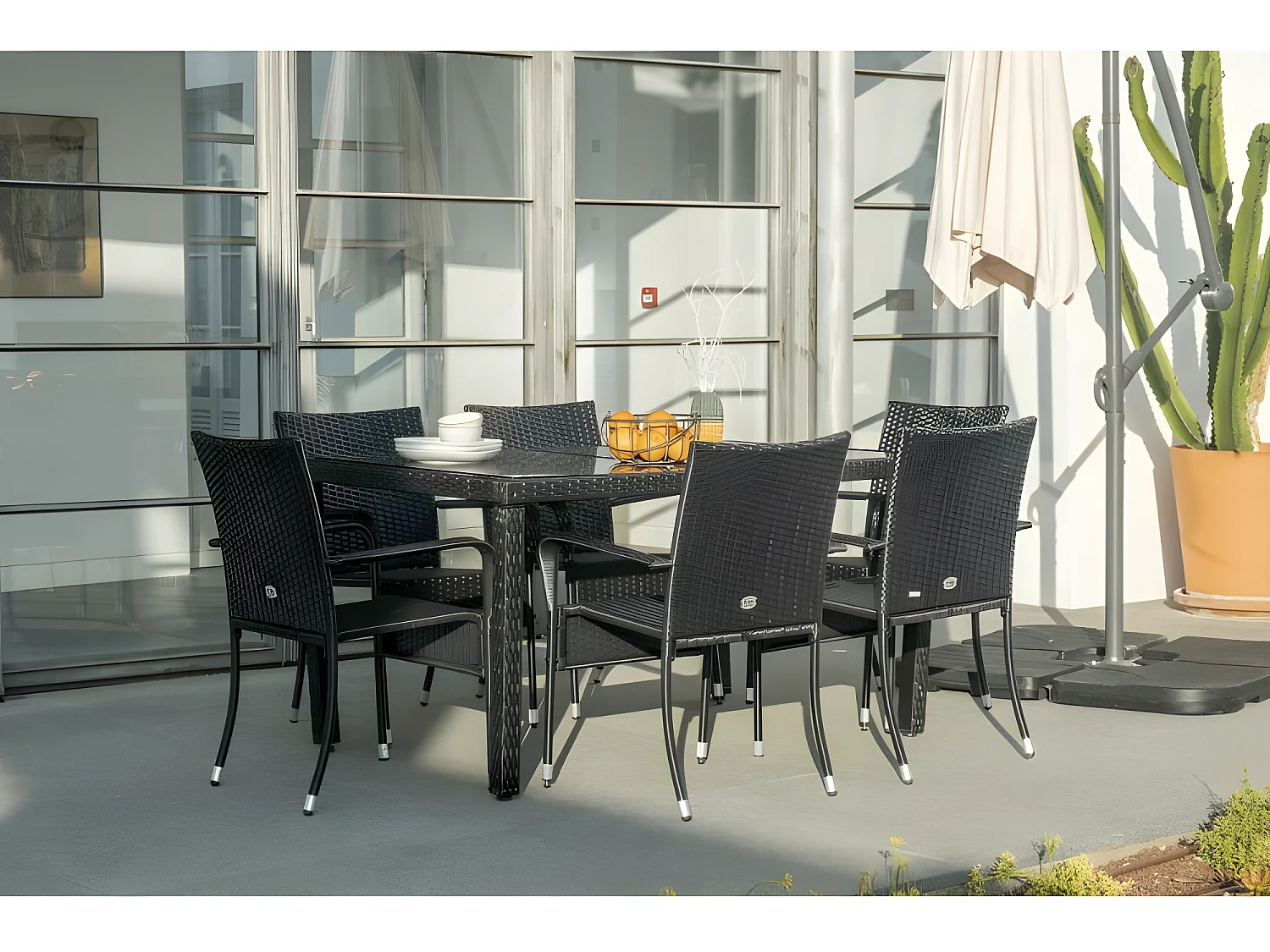 Muebles de Jardín Comedor Formentera 6 Plazas Ratán sintético Negro KieferGarden