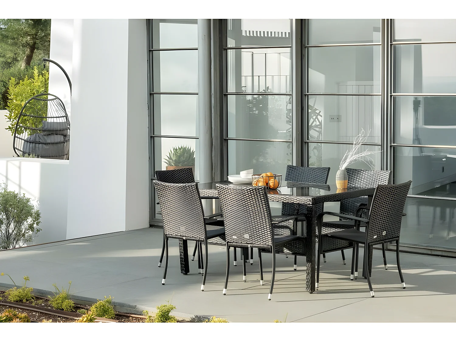 Muebles de Jardín Comedor Formentera 6 Plazas Ratán sintético Negro KieferGarden